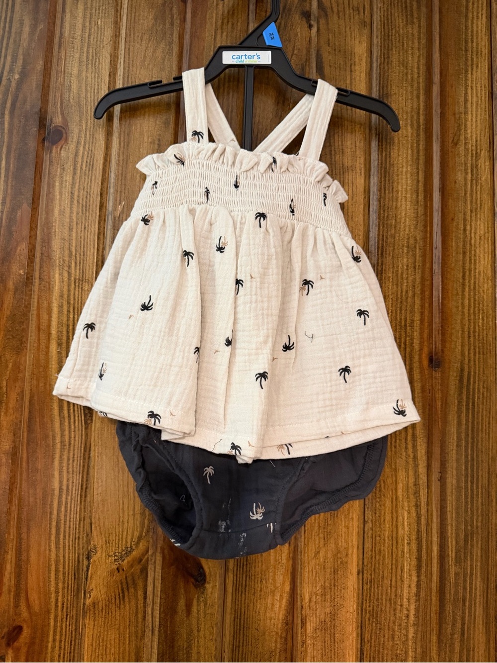 child of mine Cream Tank with Black Bloomers Matching Set